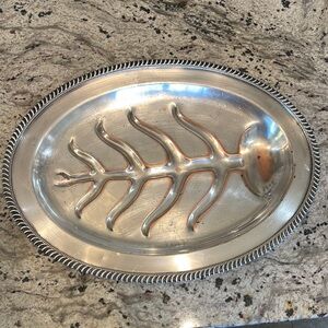 Vintage Crescent Silver plated oval Fish Bone Design meat Serving Platter heavy
